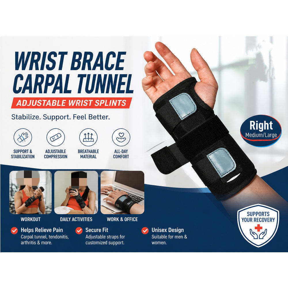 Wrist Brace for Carpal Tunnel, Adjustable Wrist Splint Support for Tendonitis, Arthritis, Pain Relief, Right Hand, Medium/Large for Men Women