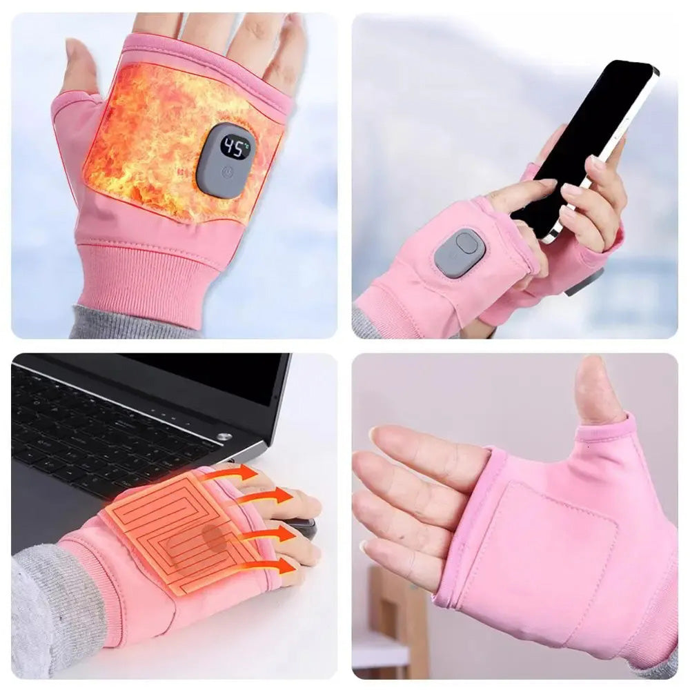 Rechargeable Heated Half Finger Gloves 3 Speed Temperature Control Touch Screen Heating Gloves for Winter Office Work