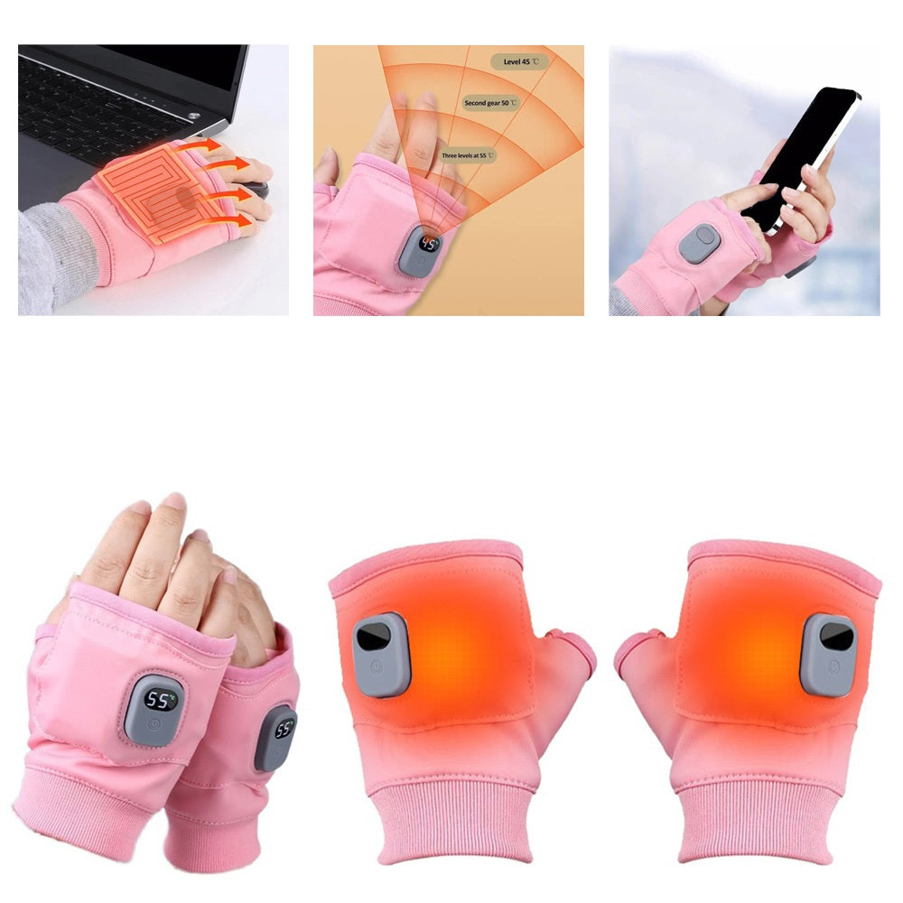 Rechargeable Heated Half Finger Gloves 3 Speed Temperature Control Touch Screen Heating Gloves for Winter Office Work