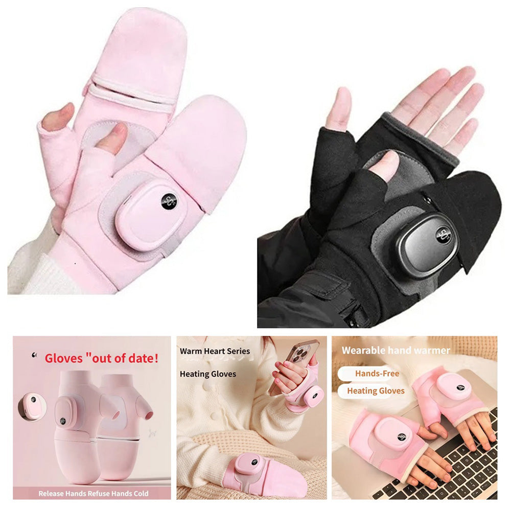 Rechargeable Heated Gloves for Women, 3 Speed Temperature Control Touchscreen Convertible Half Full Finger Winter Heating Gloves, Washable Electric Hand Warmers