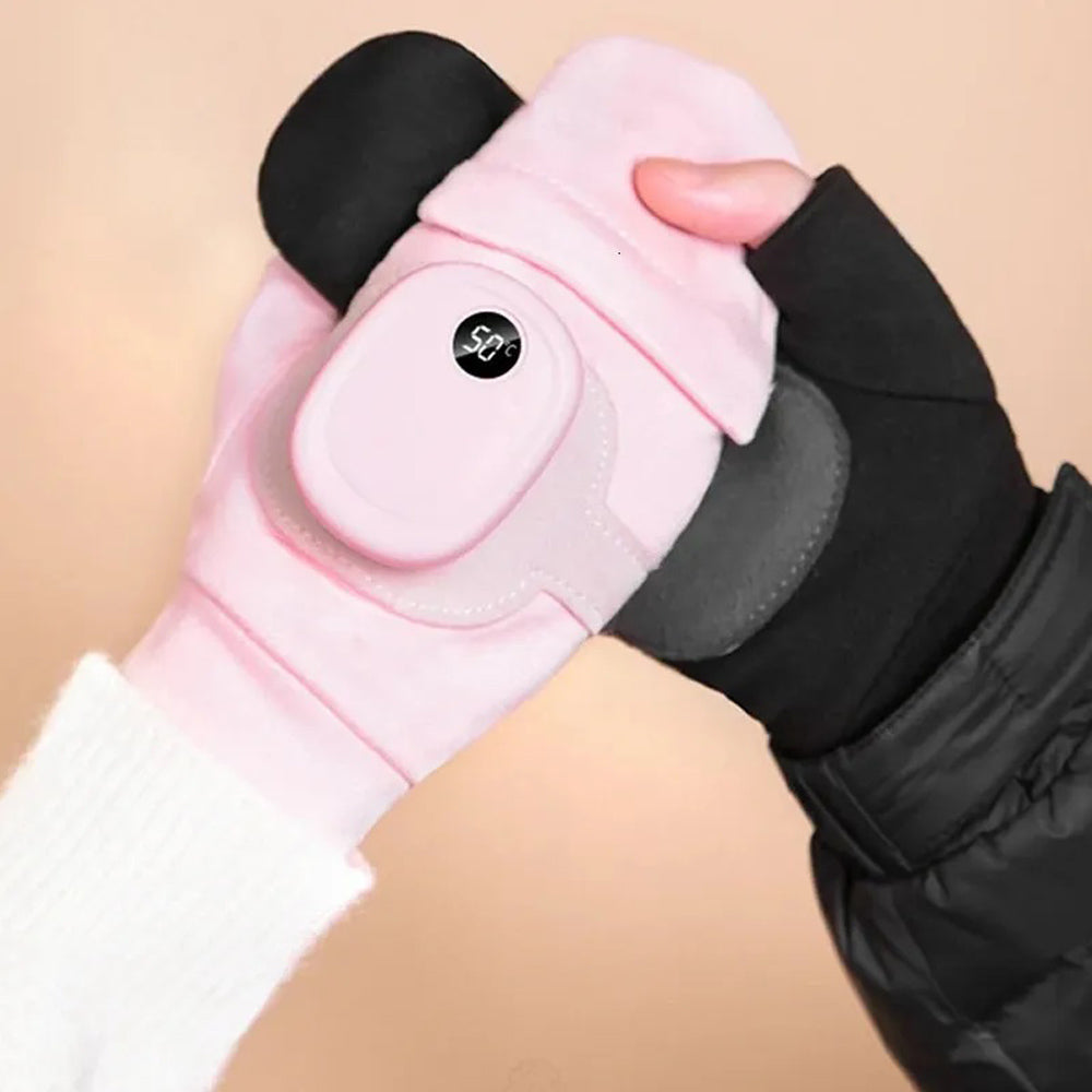 Rechargeable Heated Gloves for Women, 3 Speed Temperature Control Touchscreen Convertible Half Full Finger Winter Heating Gloves, Washable Electric Hand Warmers