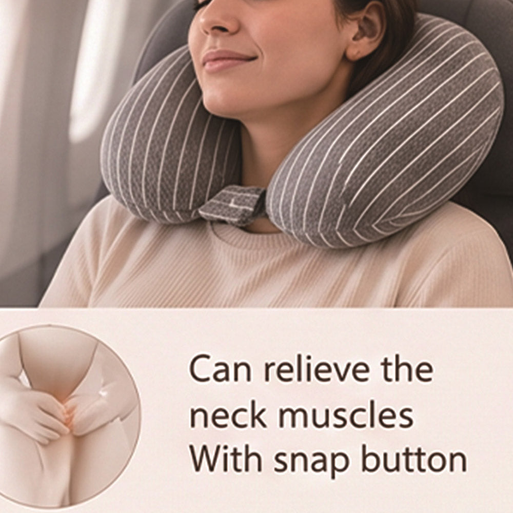Striped U-Shaped Travel Neck Pillow, Soft Memory Foam Neck Support Pillow with Snap Button, Portable Airplane Car Neck Pillow for Sleep Rest
