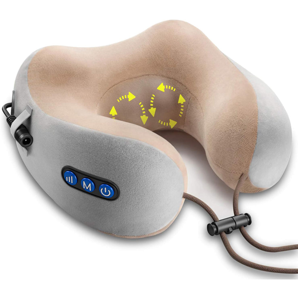 U-Shaped Neck Massage Pillow, Grey Travel Massager Pillow with Memory Foam & Velvet Cover grey color