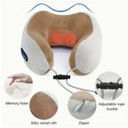 U-Shaped Neck Massage Pillow, Grey Travel Massager Pillow with Memory Foam & Velvet Cover grey color