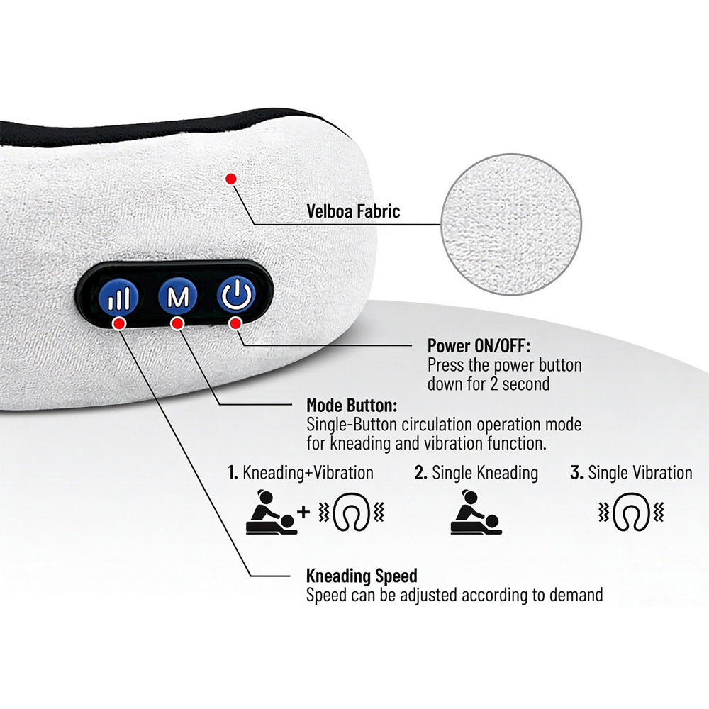 U-Shaped Neck Massage Pillow, Grey Travel Massager Pillow with Memory Foam & Velvet Cover grey color
