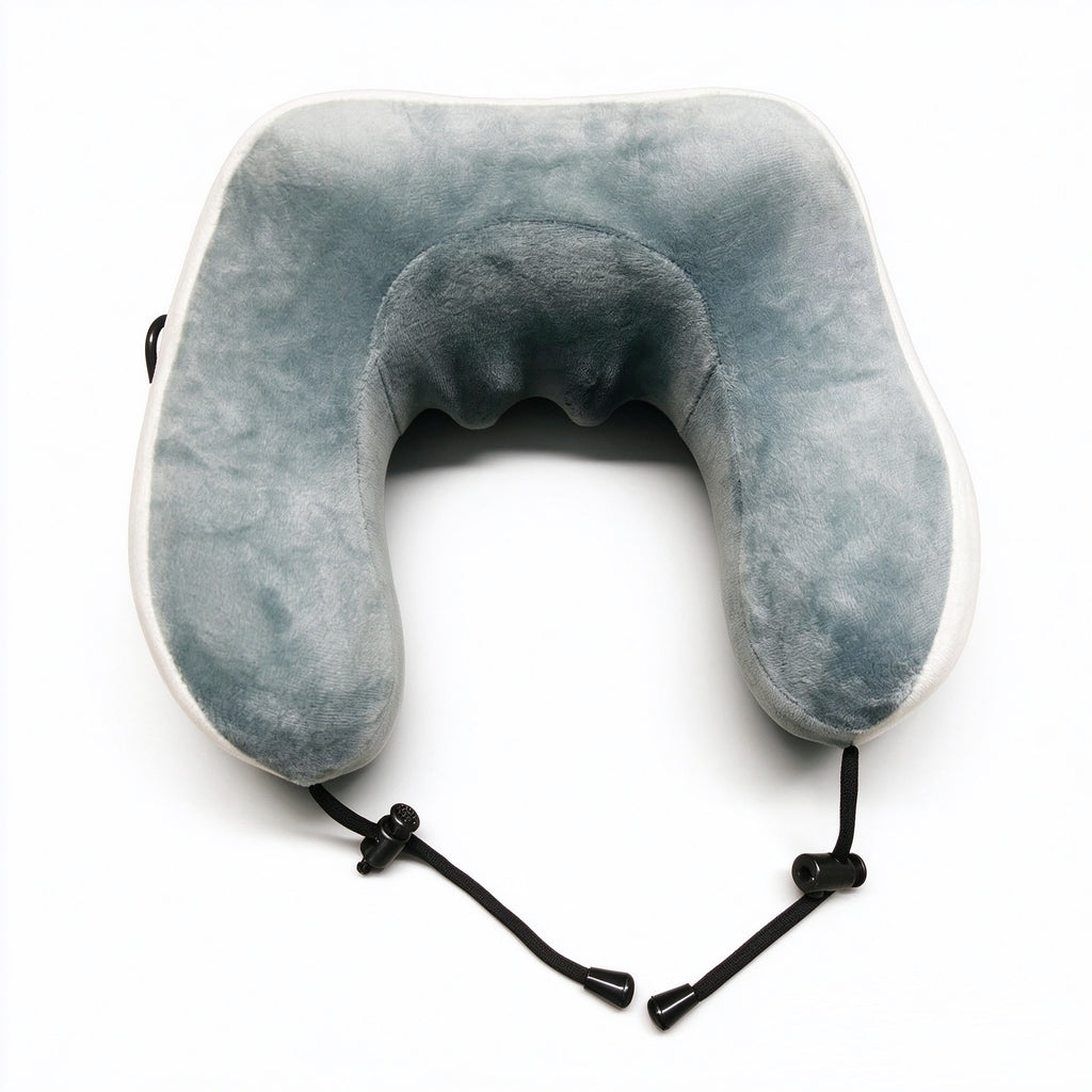 U-Shaped Neck Massage Pillow, Grey Travel Massager Pillow with Memory Foam & Velvet Cover grey color