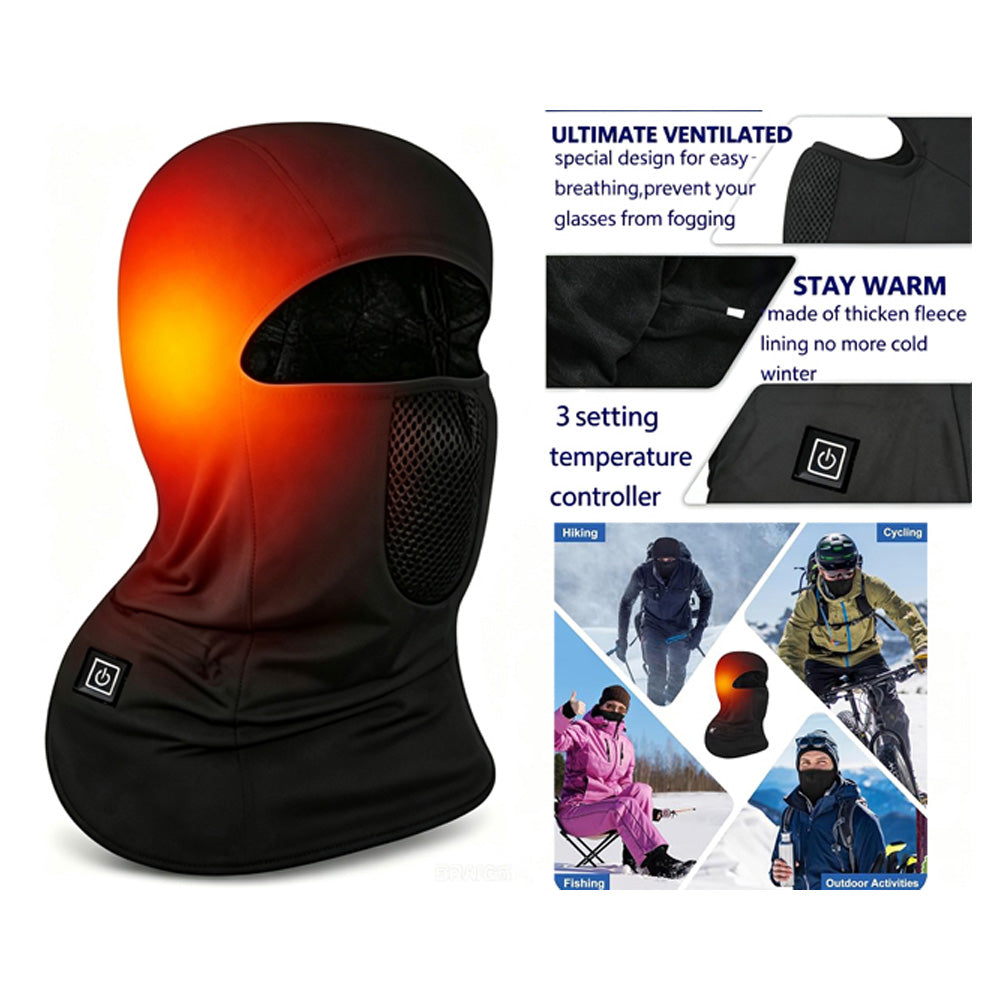Heated Balaclava with 3000mAh Rechargeable Battery, Breathable Anti-Fog Winter Fleece Hood for Skiing Cycling Hiking Fishing