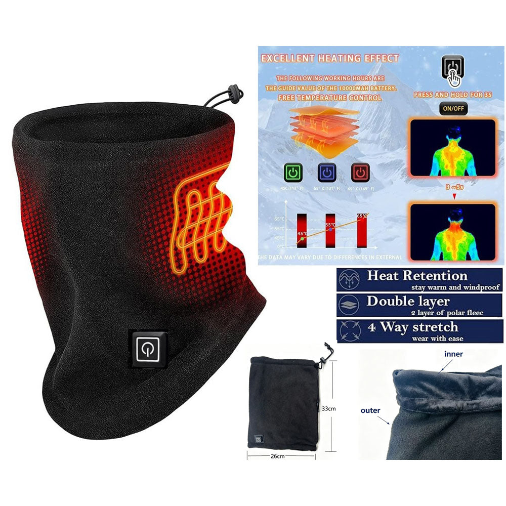 Heated Neck Warmer Gaiter, Rechargeable Double Fleece Windproof Heating Neck Face Cover